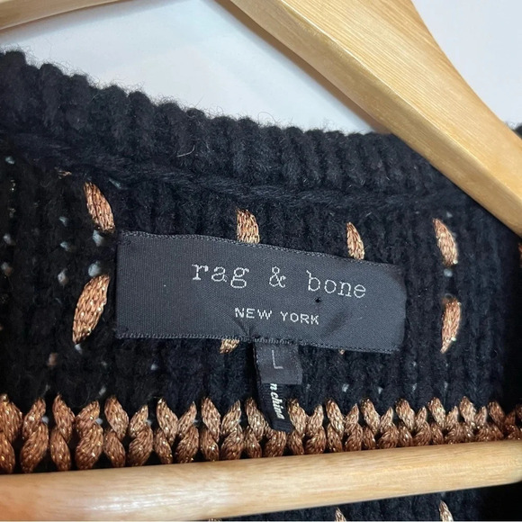 RAG & BONE Lisbeth Lambswool Blend Metallic Gold Zipup Knit Cardigan - Picture 5 of 9